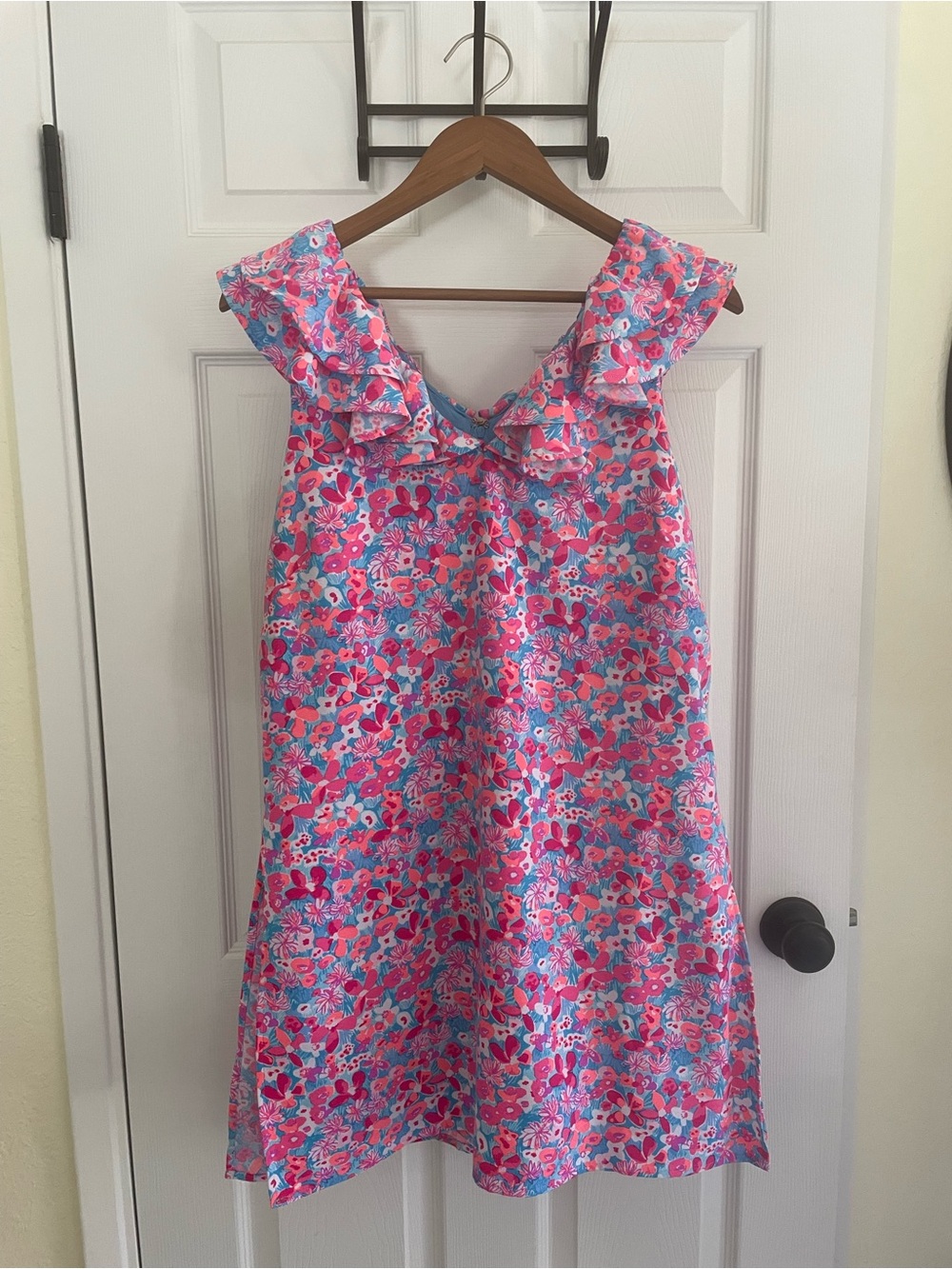 Rush week ready Lily Pulitzer Linwood Ruffle Romper Aura Pink Baby Bloomer print